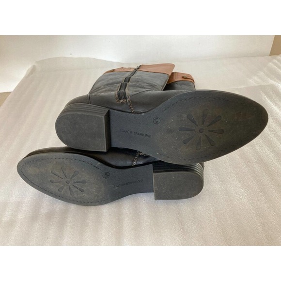 Isaac Mizrahi IMBETH Tall Riding Boots Black Cognac Size 8.5M Leather Duo Tone - Picture 7 of 9